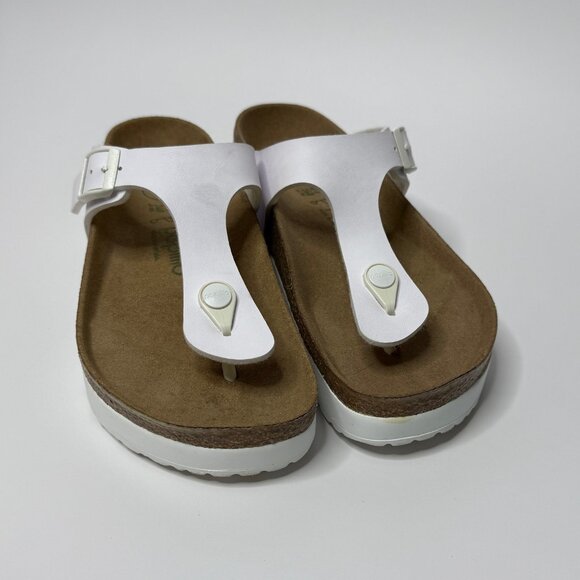 🤍 Birkenstock White Papillio Gizeh Platform Leather Slides Sandals | Size 6.5 - Picture 2 of 6